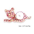 Cat shape brooch in rose gold with AB crystals and white pearl, size 3.5x1.5cm - Pink Iridescent Rhinestone Cat