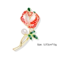 Rose flower brooch with red gradient enamel petals, green leaves and a white pearl accent - Red & White Gradient Rose (YNCP2085 Red)