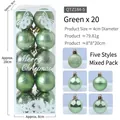 20-piece set of 4cm green Christmas balls with five mixed textures for tree decoration - 20 Pieces Set / Green