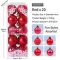 Set of 20 red Christmas balls 4cm with 5 textures for tree decoration and festive ornaments - 20 Pieces Set / Red
