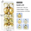 20-piece 4cm gold Christmas ball ornament set with mixed matte and glitter finishes - 20 Pieces Set / Gold