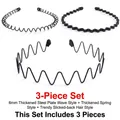 Set di 3 cerchietti per capelli in metallo nero con design a onde e spirali da uomo - Set Da 3 Pezzi [bello E Affascinante] [con Custodia Protettiva In Pelle]