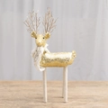 Statuetta renna di Natale dorata scintillante con colletto di pelliccia e campanella - Stile con Paillettes Oro