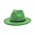 Detail of green felt fedora hat featuring a black leather band and gold metal buckle - M(56-58cm) / Grass Green