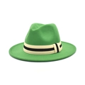 Detail of green fedora hat showing textured wool felt and cream woven decorative band - M (56-58cm) / Grass Green