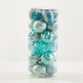 Blue and silver Christmas ornaments set with glitter patterns in a clear tube - 8cm Painted Barrel Blue