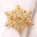Elegante servilletero de copo de nieve dorado con diamantes en tela blanca - Copo de Nieve Dorado Con Diamantes de Imitación
