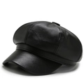 Casquette gavroche classique en similicuir noir au design octogonal et texture de qualité - Réglable / Noir