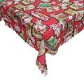 Red Christmas tablecloth with Santa, trees, and snowflakes in high-quality fabric - Style E