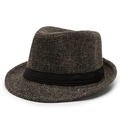 Men's wool fedora hat with brown checkered pattern and black ribbon band - Coffee