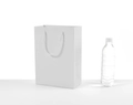 White card paper gift bag with braided rope handles and a water bottle for size comparison - Vertical 26*35*8cm