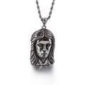 Silver stainless steel Jesus head pendant necklace with twisted rope chain on white background - Jesus Portrait Pendant (KP82180-KHX)