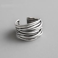 Retro multi-layer wrap open ring in 925 sterling silver with vintage oxidised finish - Alloy / Silver (Alloy)