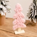 Petit sapin de Noël en feutre rose avec guirlande LED et socle en bois - Ornement de Flocage / Rose