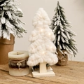 Sapin de Noël en feutre blanc avec lumières LED et base en bois pour décoration - Ornement de Flocage / Blanc