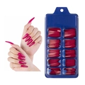 Deep red long coffin press on nails set with glossy finish and solid color styling - 100 Pieces / Purplish Red