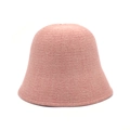 Close-up of pink knitted wool bucket hat with detailed horizontal weave texture - M(56-58cm) / Pink