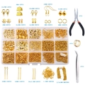 Golden DIY jewelry making kit with various findings, tools and compartmentalized storage box - Set 3 (15 Grids/Gold + Tools/875Pcs)