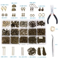Detail of DIY jewelry making kit with bronze metal findings and professional tool set - Set 5 (15 Grids/Bronze + Tools/875Pcs)