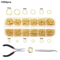 1050pcs Golden Jewelry Making Kit with Open Jump Rings Pliers and Tweezers Set - Set 11 (12 Grids/Gold + Tools/1050Pcs)