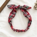 Diadema elástica con patrón de tartán rojo y copos de nieve blancos para Navidad - Cuadros Rojo Blanco