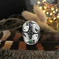 Retro hip hop double fish ring in vintage silver with blue and green gemstones - Double Fish Ring