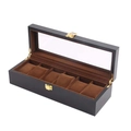 6-slot wooden watch storage box in black lacquer finish with clear glass display window - 6 Slots Black Coffee Interior