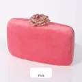 Elegant pink velvet evening clutch bag with sparkling rhinestone rose clasp for parties - 17.5×5×13.5cm / Pink