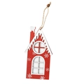 Casetta di Natale in legno dipinta a mano rossa e bianca con corda in juta e perla - Casa Rossa / Rosso