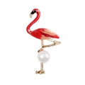 Elegant gold flamingo brooch with pink enamel and a large white round pearl - Red-Pink Gradient Enamel Flamingo (YNCP0290 Red Bird)