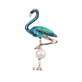 Flamingo brooch with blue-green enamel, gold plating and a large white pearl accent - Blue-Green Gradient Enamel Flamingo (YNCP0290 Blue Bird)