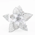 Sparkling silver artificial Poinsettia flower with glitter petals for Christmas decor - Silver / Silver