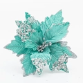 Tiffany blue artificial Christmas flower with silver glitter and sequins decoration - Teal