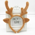 Cute giraffe reindeer antlers headband with brown plush ears for face washing - Brown