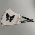 Beige cooling silk face mask featuring a black rhinestone butterfly applique design - Butterfly-Gray