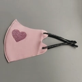 Pink ice silk mask with a sparkling rhinestone heart pattern and adjustable black straps - Pink Rhinestone Heart-Pink Mask