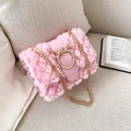 Pink faux fur crossbody bag featuring gold chain strap and elegant deer head ring closure - Pink (Custom)