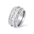 Three-row baguette cubic zirconia hip hop ring in silver finish for men and women - US 7 / White Gold Solid