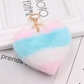 Pink blue and white gradient heart plush keychain with golden metal ring and chain - 2 Stripes-Pink Blue White / Silver Circular Single-ring Buckle