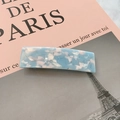 Sky blue and white marble pattern rectangular acetate spring hair clip for women - Sky Blue
