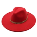 Classic red wide brim wool fedora hat with brown rope band and gold bead accents - Red / Adult 57-59cm