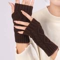 Women's dark brown cable knit fingerless gloves in a soft warm wrist-length style - Coffee