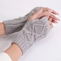 Grey diamond cable knit fingerless gloves for women with warm fashion sleeve style - Light Gray