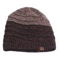 Brown and light coffee two-tone chenille knit beanie with premium leather logo patch - One Size (56-60cm) / Coffee Patchwork