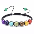 Adjustable 7 chakra natural stone braided bracelet with amethyst and tiger eye beads - 7 Chakra Hand-woven Adjustable Bracelet