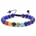 Lapis lazuli and 7 chakra natural stone beads on black adjustable braided rope bracelet - Lapis Lazuli with 7 Chakra Adjustable Braided Bracelet