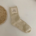 Beige ribbed wool cashmere crew socks for women featuring an ioulor brand label - Beige Apricot