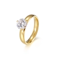 Minimalistischer goldener Edelstahlring mit rundem 4mm Zirkon und stabiler Vier-Krallen-Fassung - US 9 / Einzelstein-Stil / Goldfarbener Damenring (KR30927-K)
