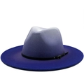 Chapeau fedora en laine dégradé avec ceinture en cuir noir et boucle en métal pour hiver - Taille Unique 58cm / Décor de Ceinture Noire Fine à 3 Boucles / Bleu Royal/Dégradé Violet Clair