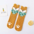 Flauschige gelbe Schiba-Inu-Socken aus Korallenfleece mit 3D-Ohren und Pfotenmustern - Einheitsgröße / Gelb